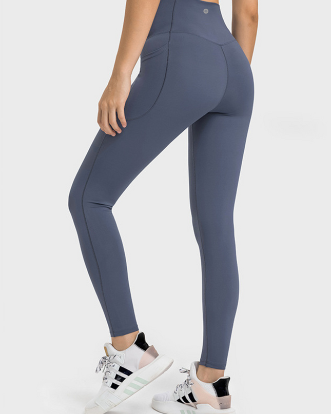 "High-Waist V-Cross Front Design Leggings with Side Pockets''