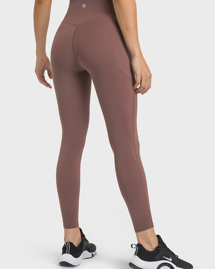 "High-Waist V-Cross Front Design Leggings with Side Pockets''