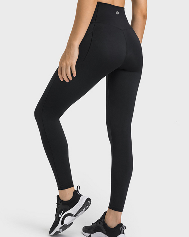 "High-Waist V-Cross Front Design Leggings with Side Pockets''