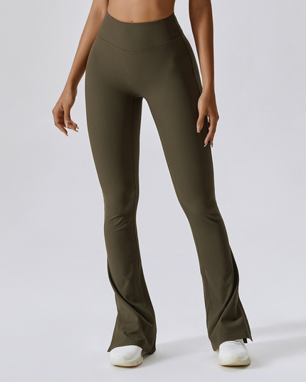 "High-Waist Ribbed Flared Open Design Sport Leggings"